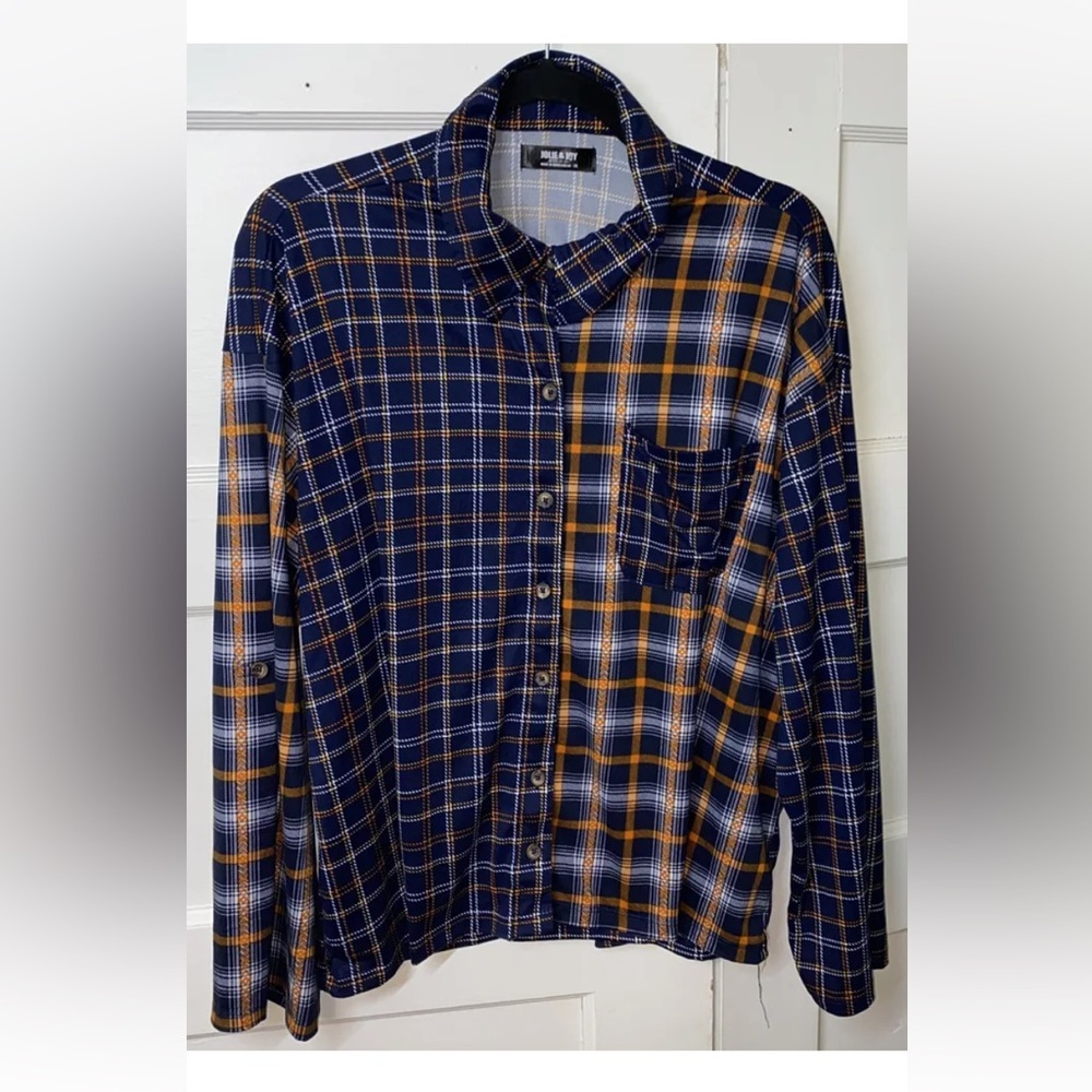 Jolie & Joy Women’s Light Plaid Long Sleeve Shirt Size 2X Blue Orange Broncos